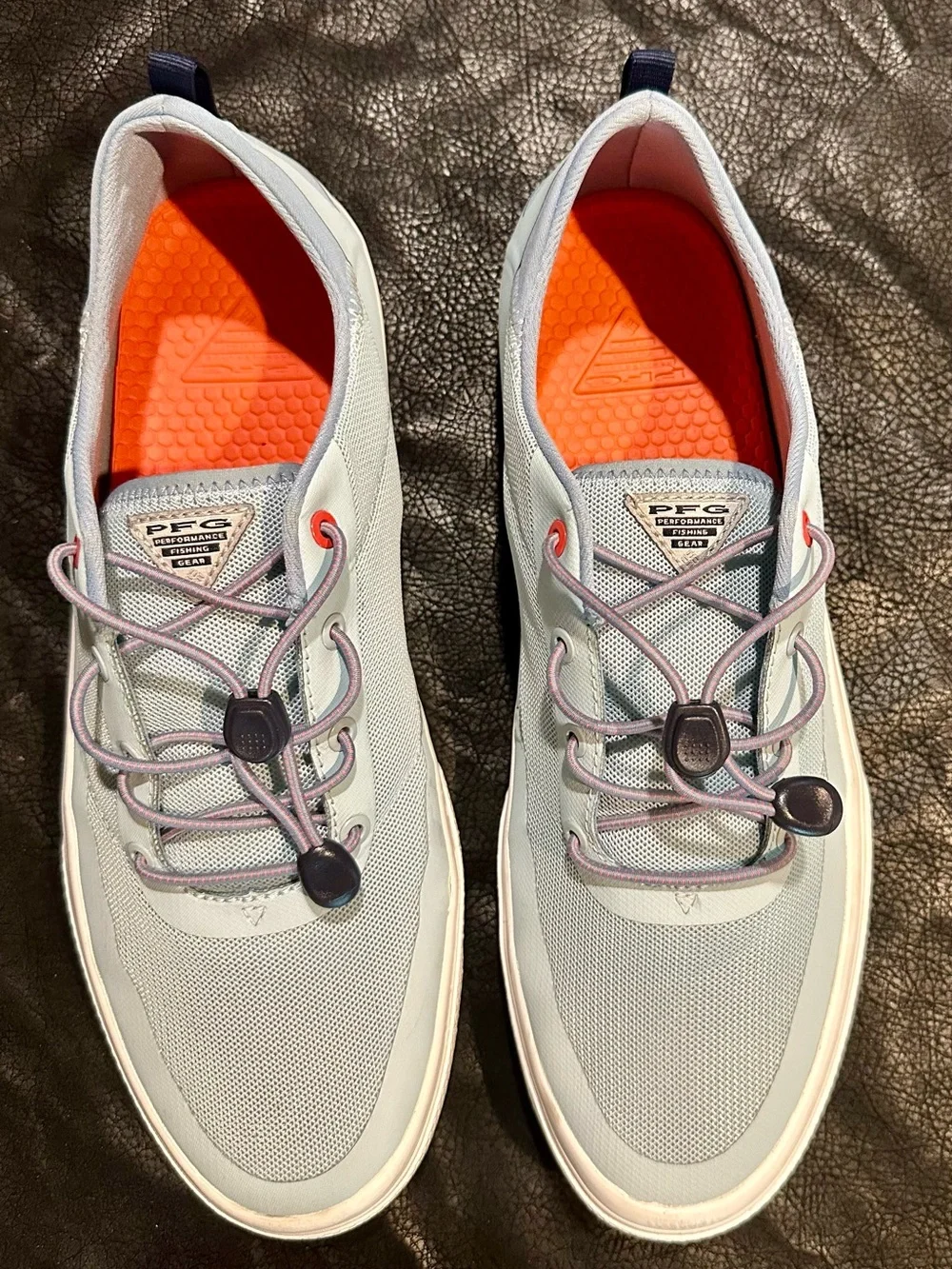 Columbia Light Blue Mesh Boat Shoes with Orange Insole